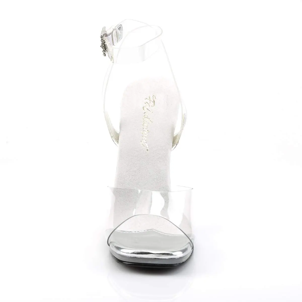 Fabulicious Women's Chic-06 Dress Sandal, Clear, 8 M US | 4 1/2" Heel & Rhinestone Buckle - view 2