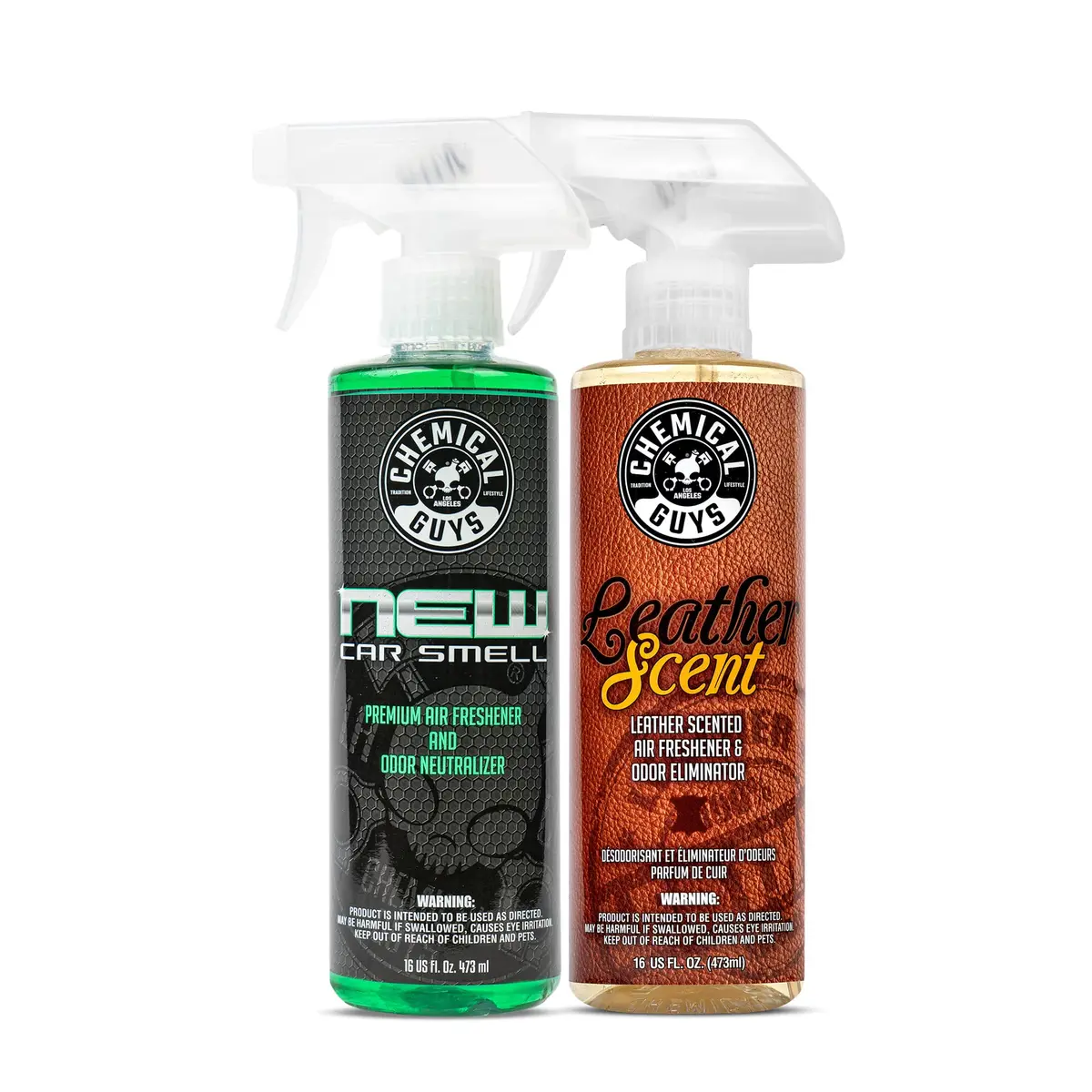 Chemical Guys New Car & Leather Scent Air Freshener Combo Pack 16 Fl Oz (473ml) Each | Odor Eliminating Spray for Cars - main product image