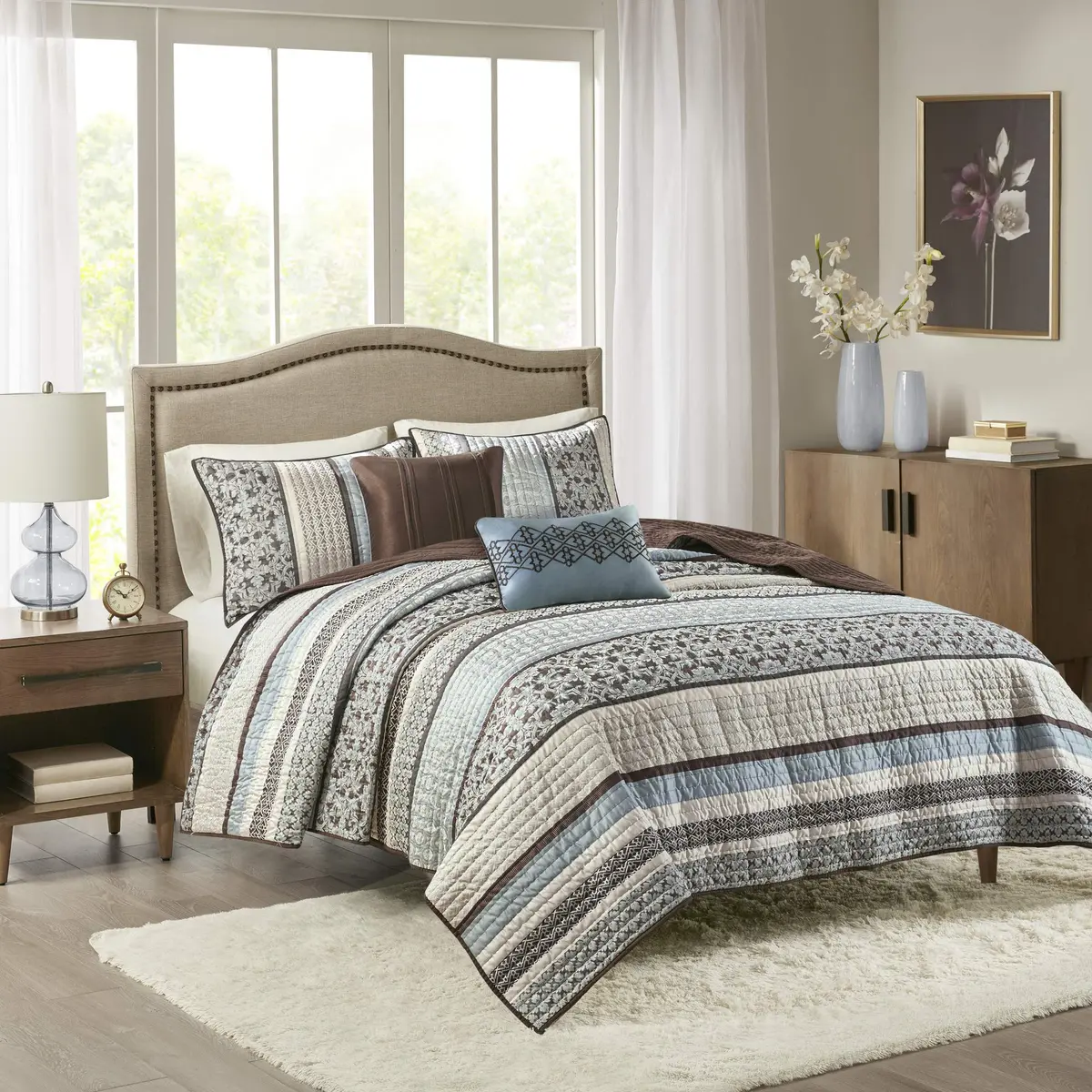 Madison Park Bedspread Set Full/Queen | All Season Jacquard Bedding Layer with Shams (90"x90") - main product image