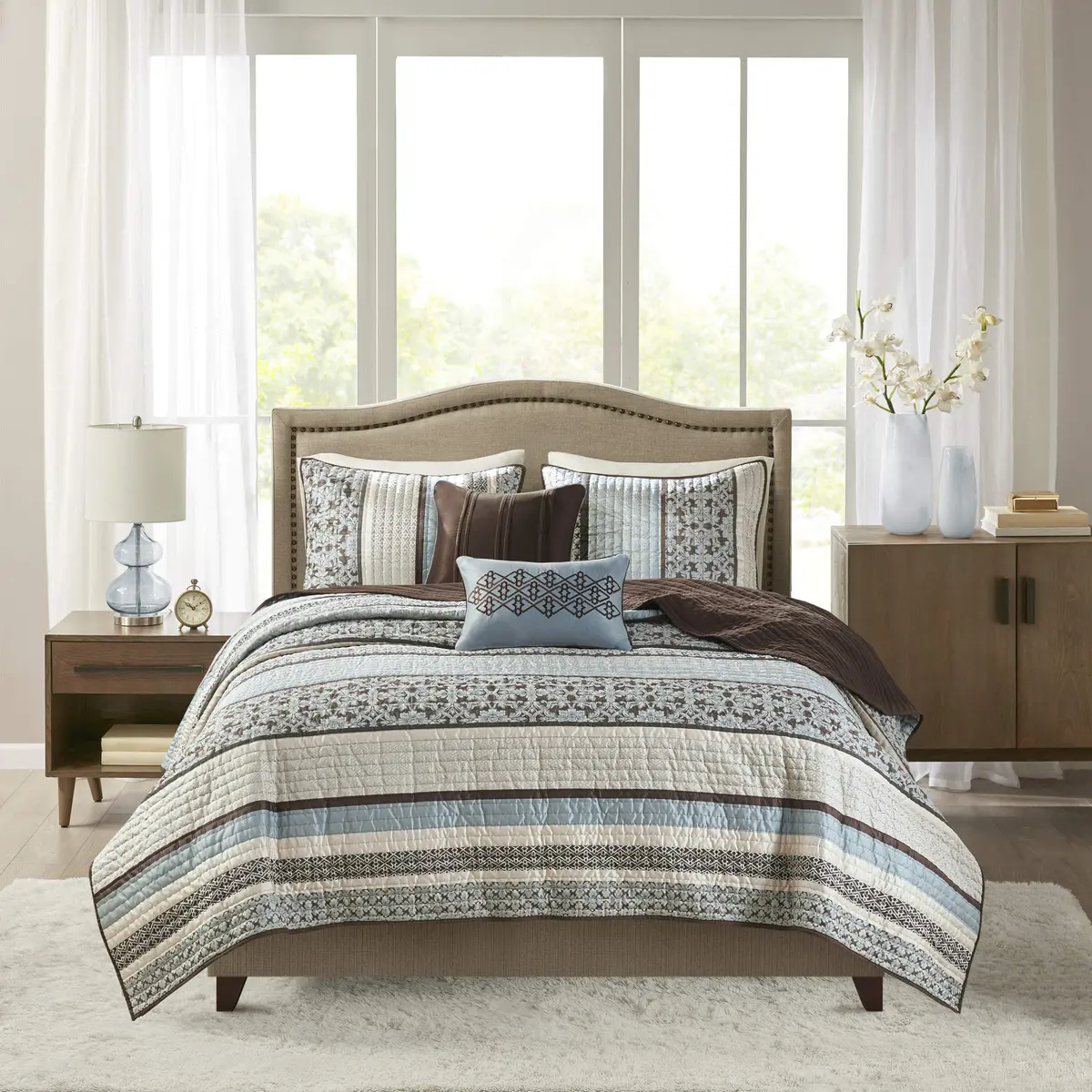 Madison Park Bedspread Set Full/Queen | All Season Jacquard Bedding Layer with Shams (90"x90") - view 3