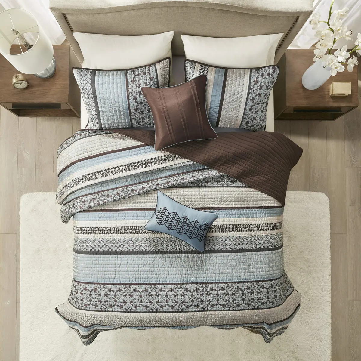 Madison Park Bedspread Set Full/Queen | All Season Jacquard Bedding Layer with Shams (90"x90") - view 4