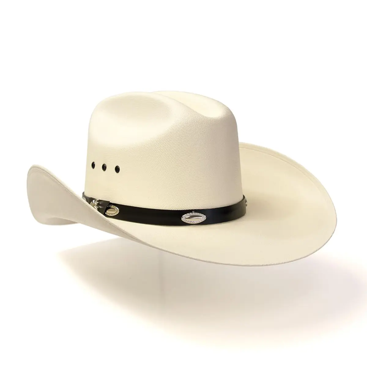 Western Express Natural Straw Cowboy Hat for Men and Women | Cattleman Style with Black Hat Band and Silver Conchos - view 2