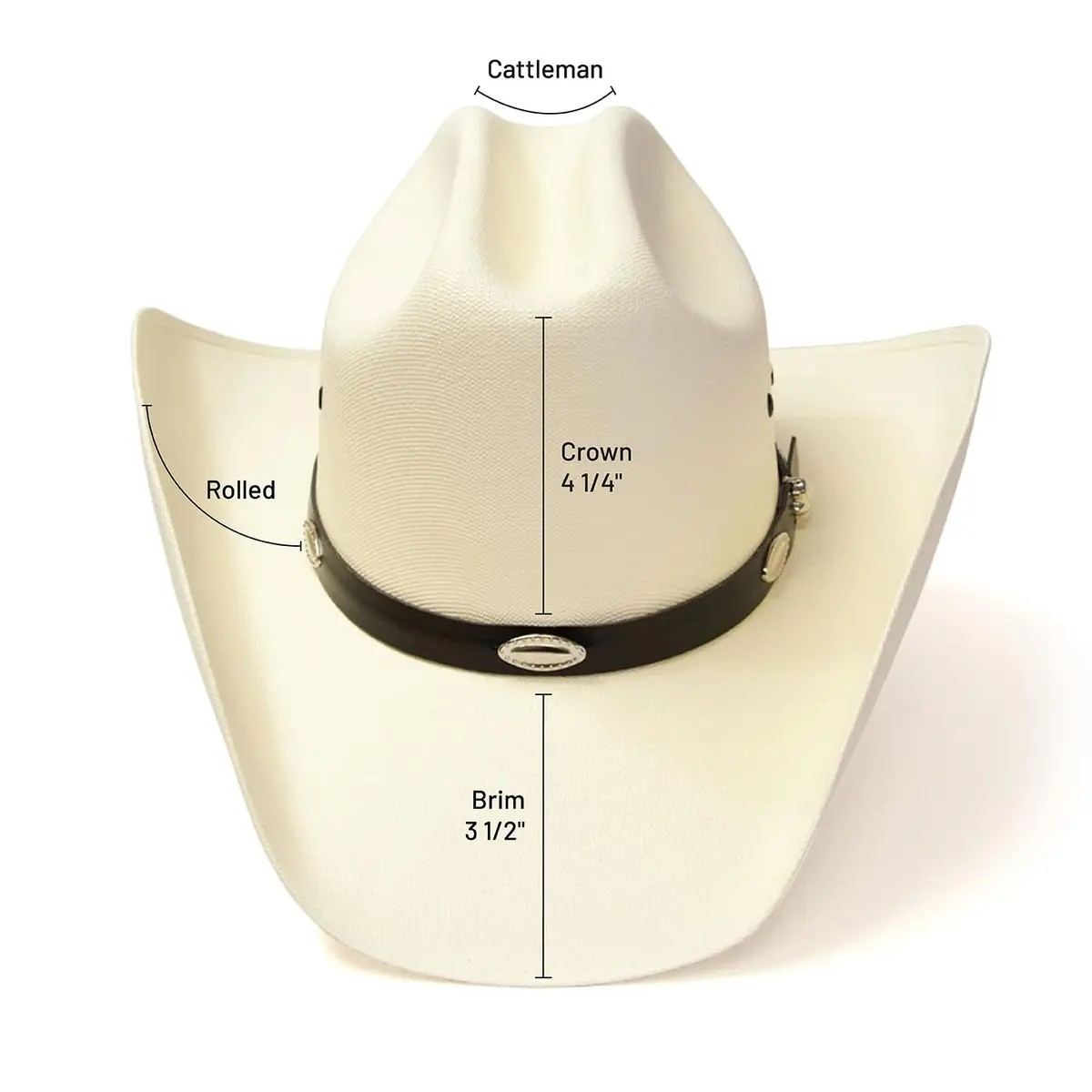 Western Express Natural Straw Cowboy Hat for Men and Women | Cattleman Style with Black Hat Band and Silver Conchos - view 3