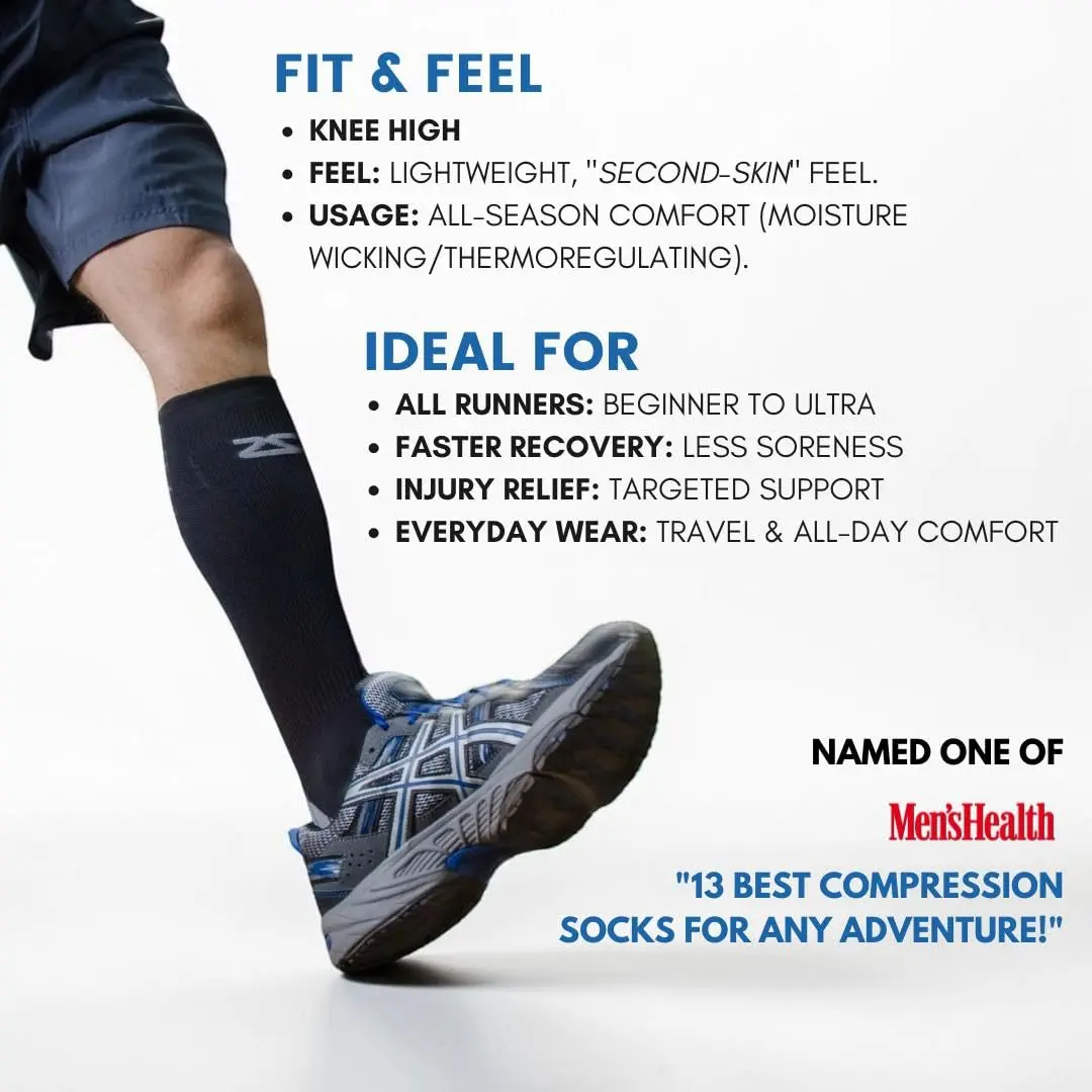 Zensah Tech+ Compression Socks - Knee High Running Socks for Sports, Travel, Made in Italy (Black, Small) - view 5