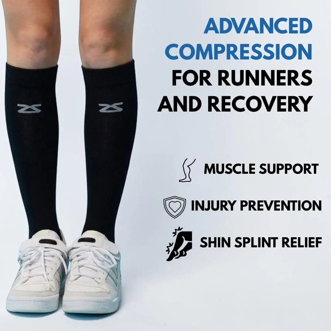 Zensah Tech+ Compression Socks - Knee High Running Socks for Sports, Travel, Made in Italy (Black, Small) - view 6