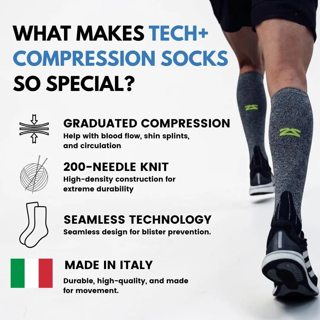 Zensah Tech+ Compression Socks - Knee High Running Socks for Sports, Travel, Made in Italy (Black, Small) - view 2