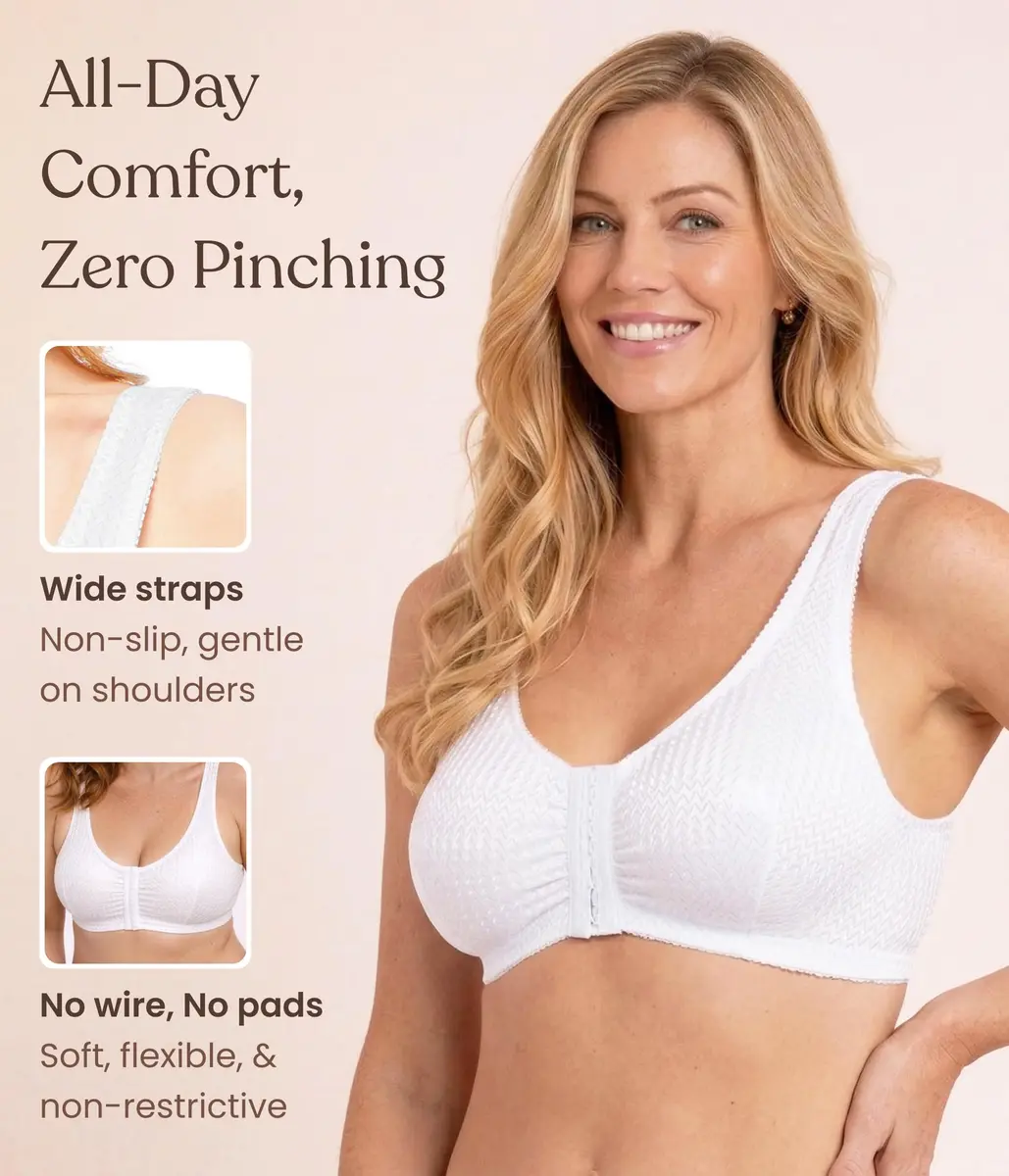 Carole Martin Comfort Front Closure Bras for Women, Wireless Sleep Bras | Soft Nylon/Spandex, B-D Cups, White - view 4
