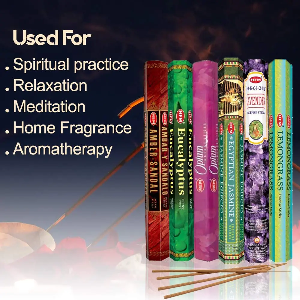 HEM assorted best sellers incense sticks pack of 6 | 120 Sticks, Fragrance - Lemongrass, Lavender, Egyptian Jasmine, Ambar Sandalo, Opium, Eucalyptus - view 7