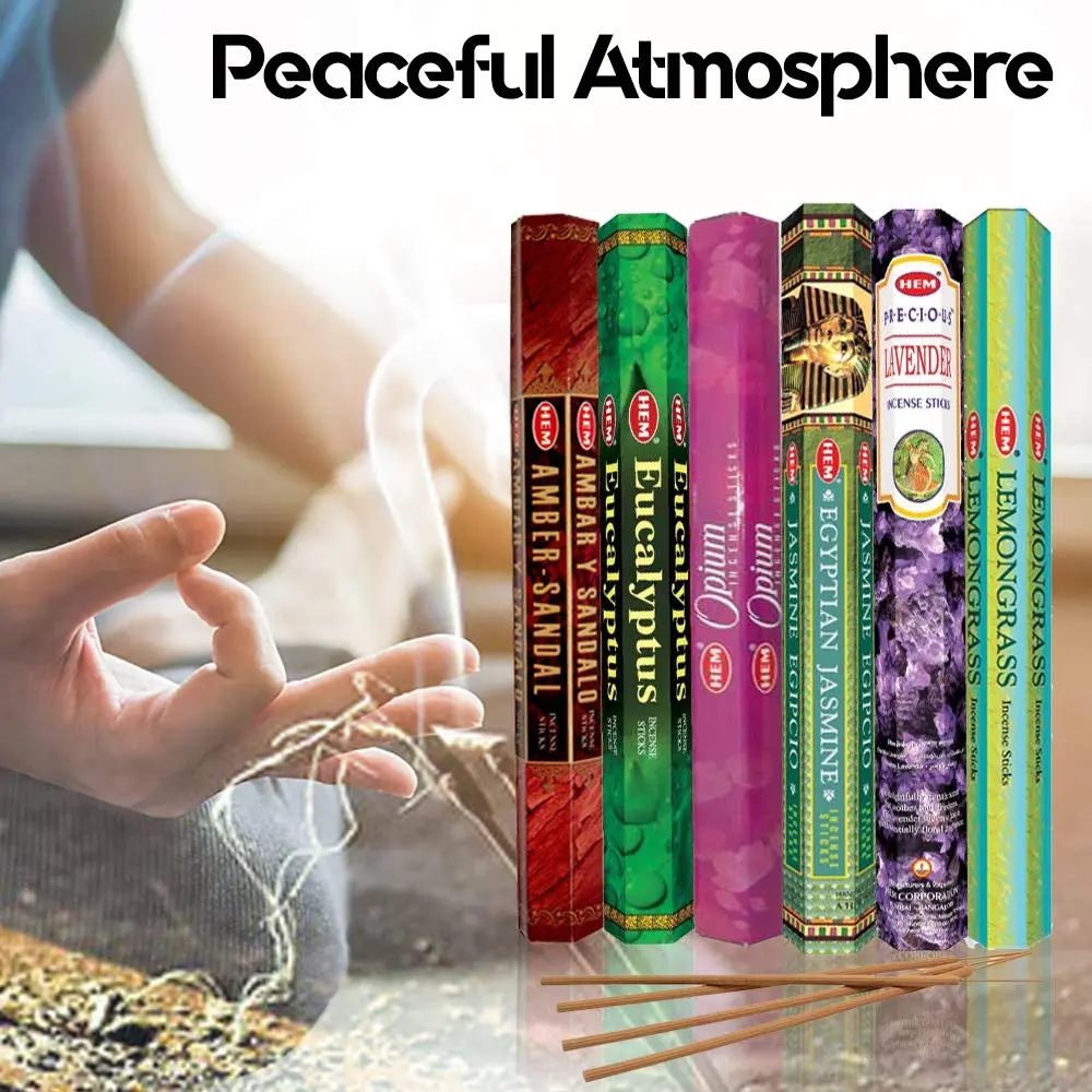 HEM assorted best sellers incense sticks pack of 6 | 120 Sticks, Fragrance - Lemongrass, Lavender, Egyptian Jasmine, Ambar Sandalo, Opium, Eucalyptus - view 2