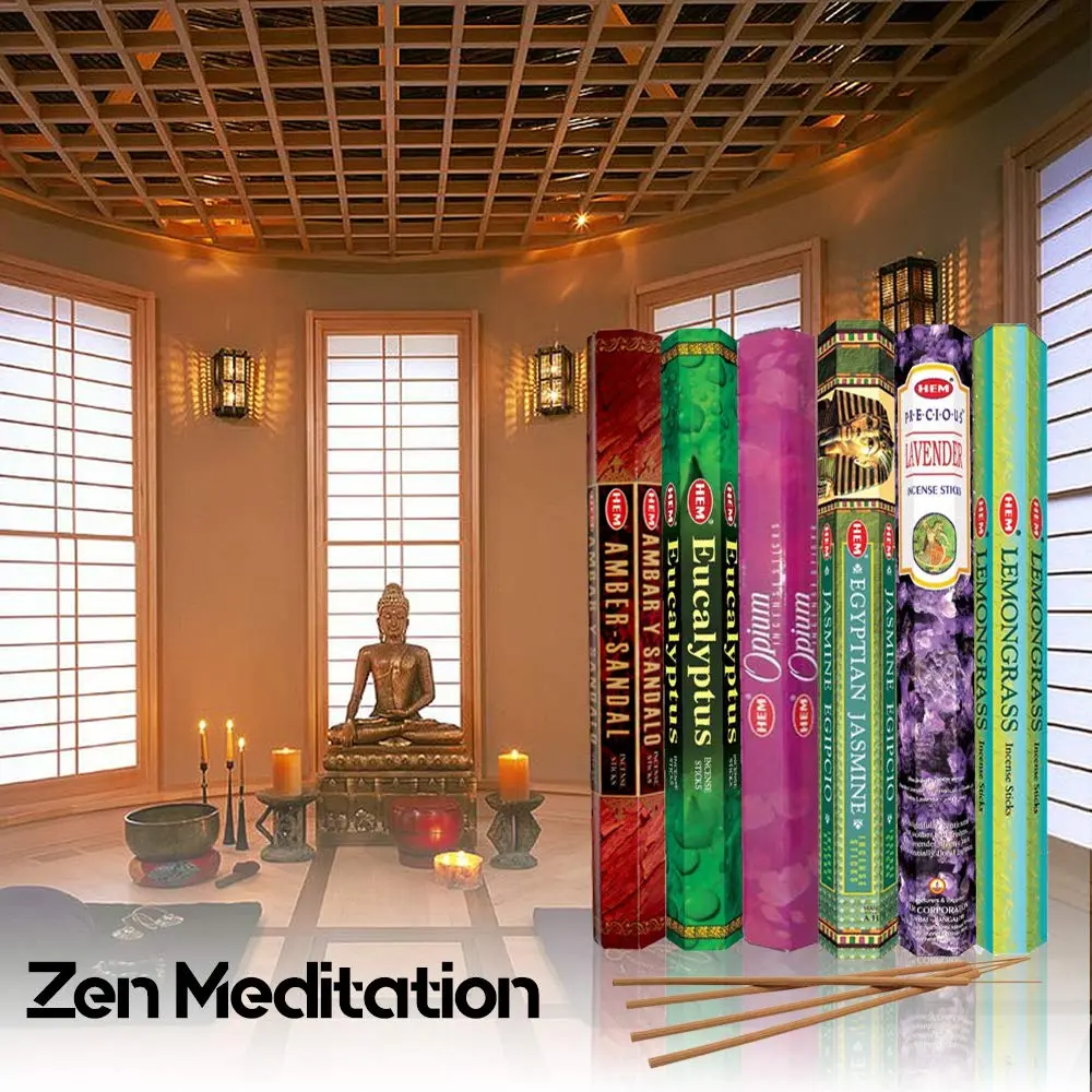HEM assorted best sellers incense sticks pack of 6 | 120 Sticks, Fragrance - Lemongrass, Lavender, Egyptian Jasmine, Ambar Sandalo, Opium, Eucalyptus - view 3