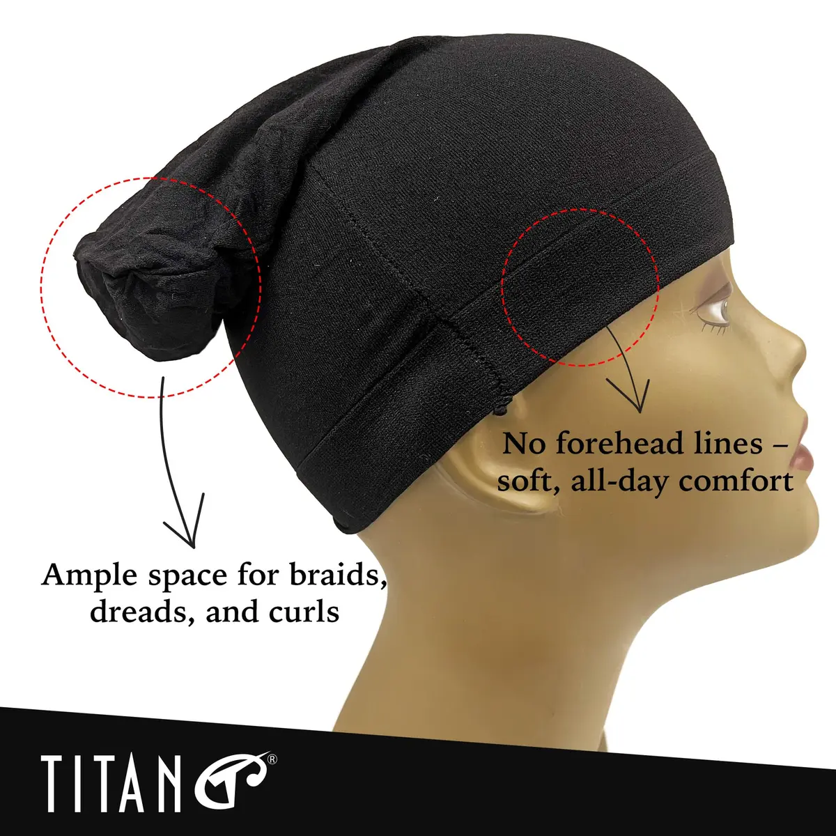 Titan Dreadlock Stocking Cap Black | Breathable & Stretchable Loc Sock for Men & Women - view 5