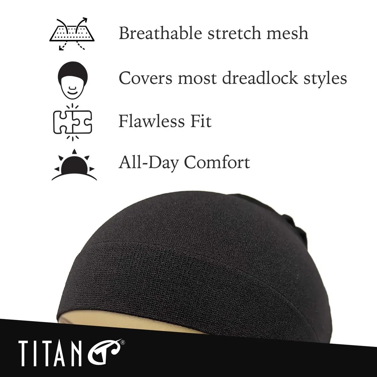 Titan Dreadlock Stocking Cap Black | Breathable & Stretchable Loc Sock for Men & Women - view 3