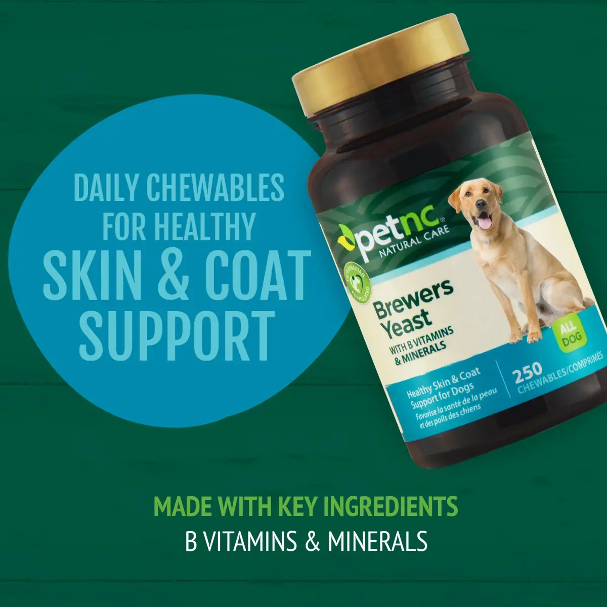 PetNC Natural Care Brewers Yeast Dog Skin and Coat Supplement 250 Chewables | Promotes Healthy Skin & Glossy Coat - view 2