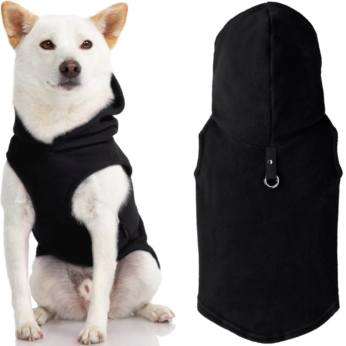 Gooby Fleece Vest Hoodie Dog Sweater, Black, Large | Warm, Easy-On Pullover for Small Dogs - main product image
