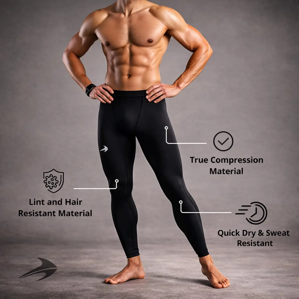 CompressionZ Men's Compression Pants Black Medium | Supportive Athletic Base Layer - view 5