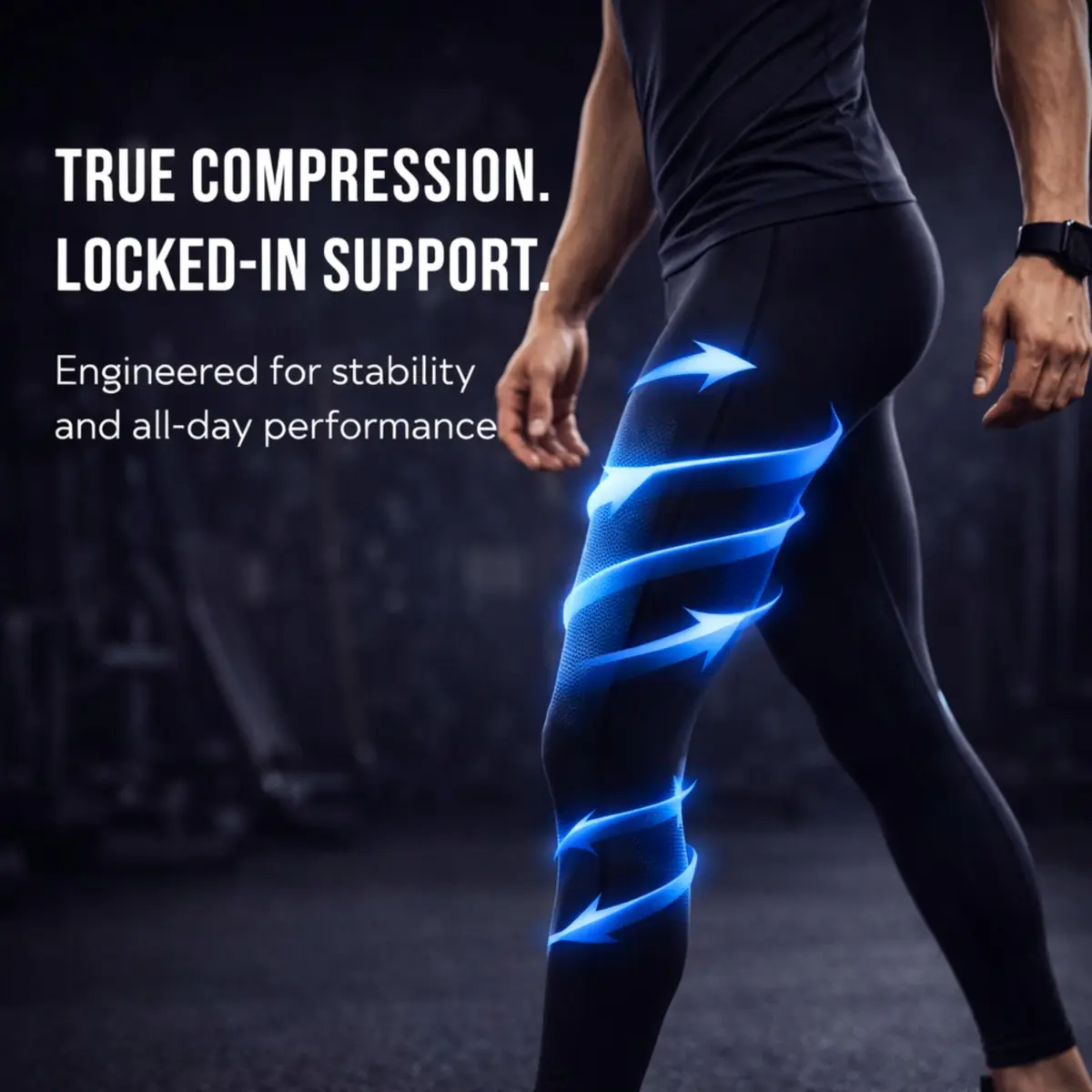 CompressionZ Men's Compression Pants Black Medium | Supportive Athletic Base Layer - view 2