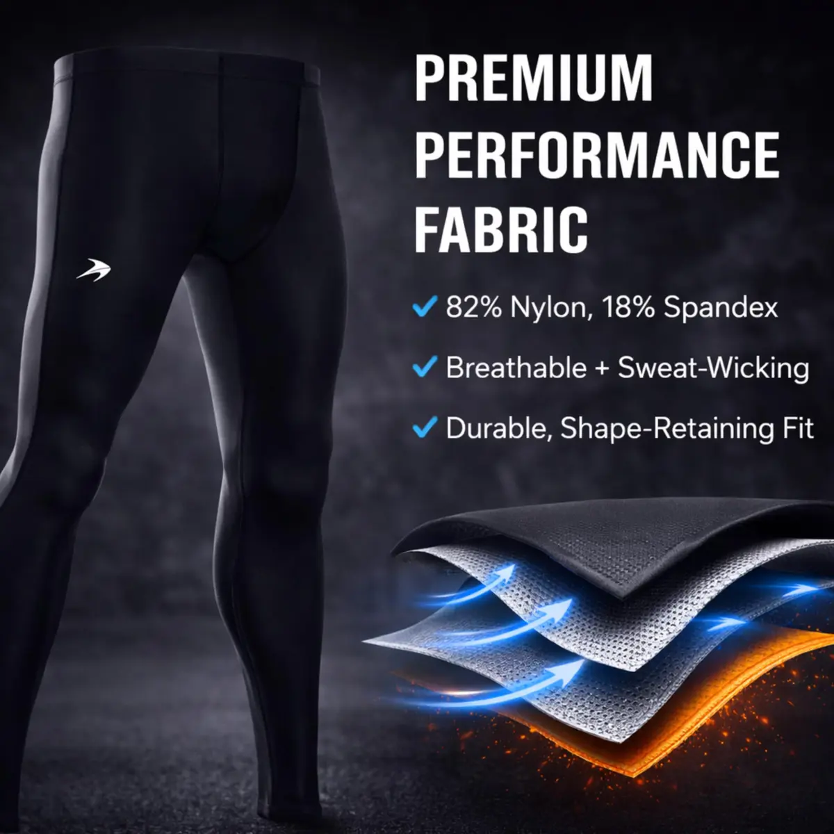 CompressionZ Men's Compression Pants Black Medium | Supportive Athletic Base Layer - view 3