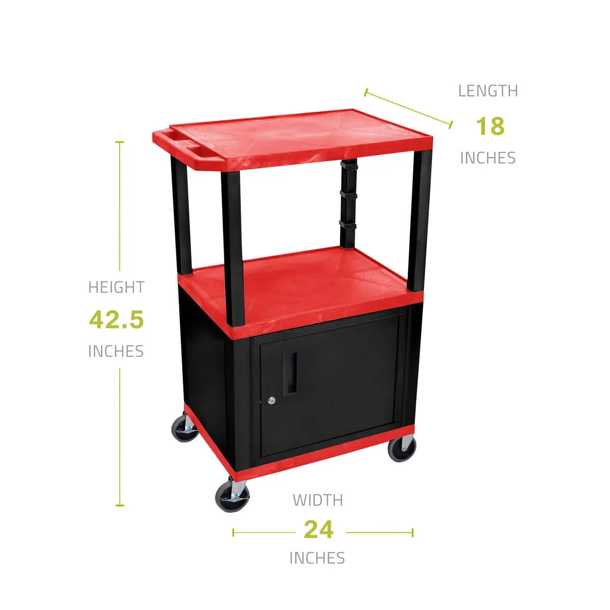 Luxor Multipurpose 42"H Red Audio Video Utility Cart with 3 Shelves, Cabinet - Black Legs - view 2