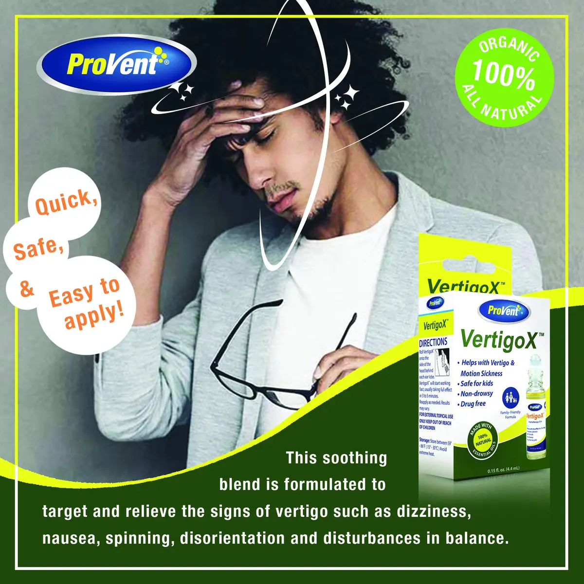 proVent Vertigo X Relief Oil 0.15 Fl Oz (4.4 ml) | Natural Motion Sickness & Nausea Relief - view 3