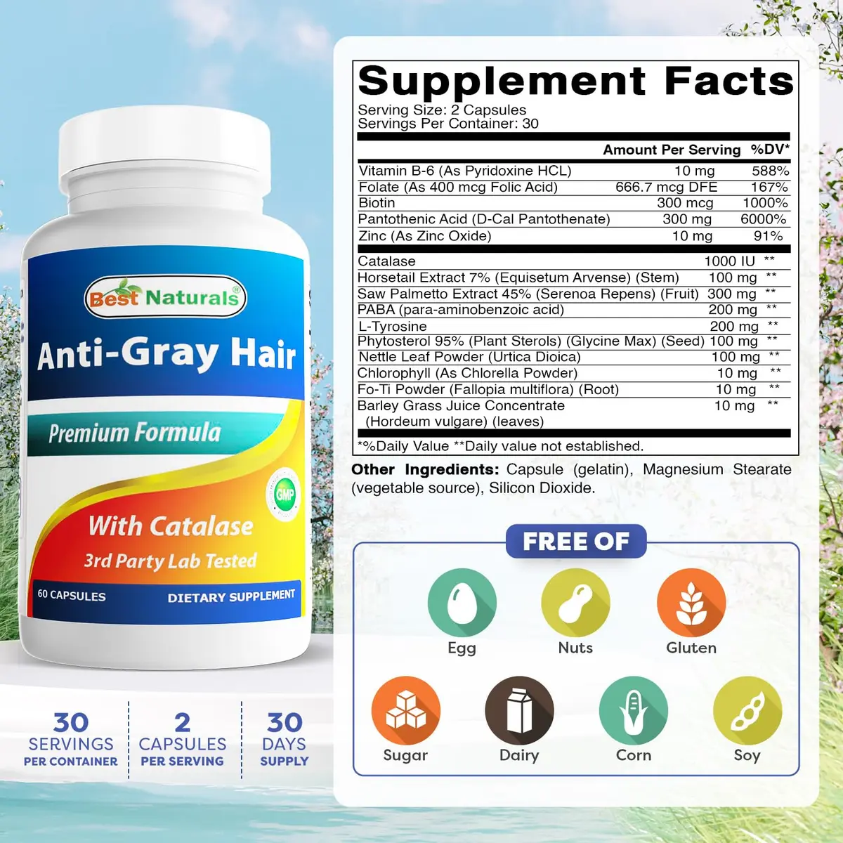 Best Naturals Anti Gray Hair Formula, 60 Count | Supports Natural Hair Color & Hair Health - view 2
