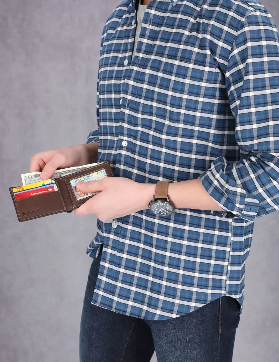 Timberland Blix Slimfold Brown Leather Wallet | Genuine Leather Bifold with 3 Card Slots & ID Window - view 2
