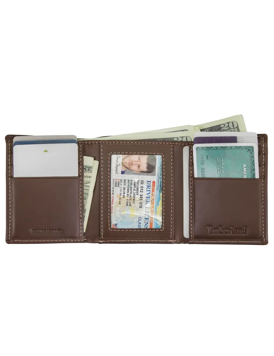 Timberland Men's Leather Trifold Wallet With ID Window, Brown (Hunter) 10.8 cm (4.25" H x 3.5" W) - view 2