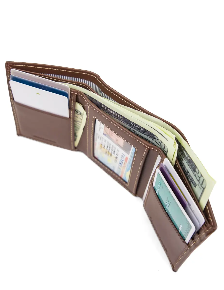 Timberland Men's Leather Trifold Wallet With ID Window, Brown (Hunter) 10.8 cm (4.25" H x 3.5" W) - view 3