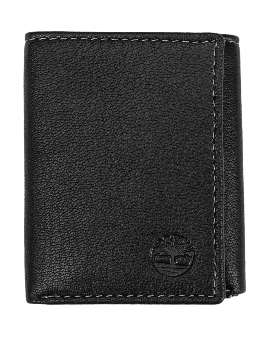 Timberland Men's Leather Trifold Wallet With ID Window, Black 10.8cm (4.25") | Genuine Italian Leather, RFID Blocking - main product image