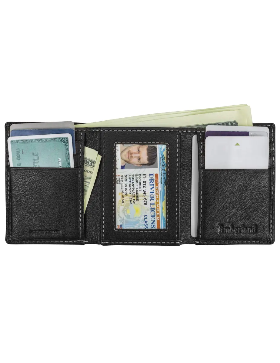 Timberland Men's Leather Trifold Wallet With ID Window, Black 10.8cm (4.25") | Genuine Italian Leather, RFID Blocking - view 2
