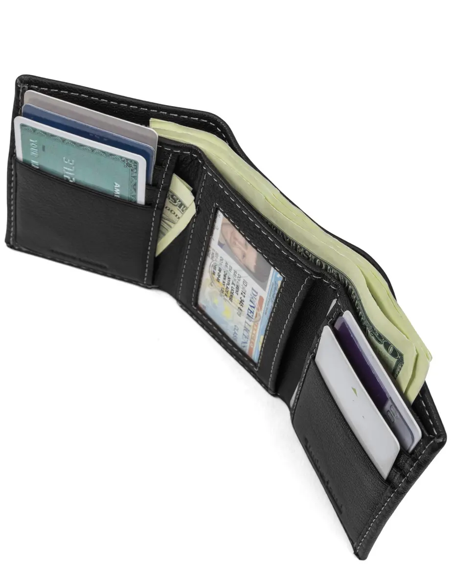 Timberland Men's Leather Trifold Wallet With ID Window, Black 10.8cm (4.25") | Genuine Italian Leather, RFID Blocking - view 3