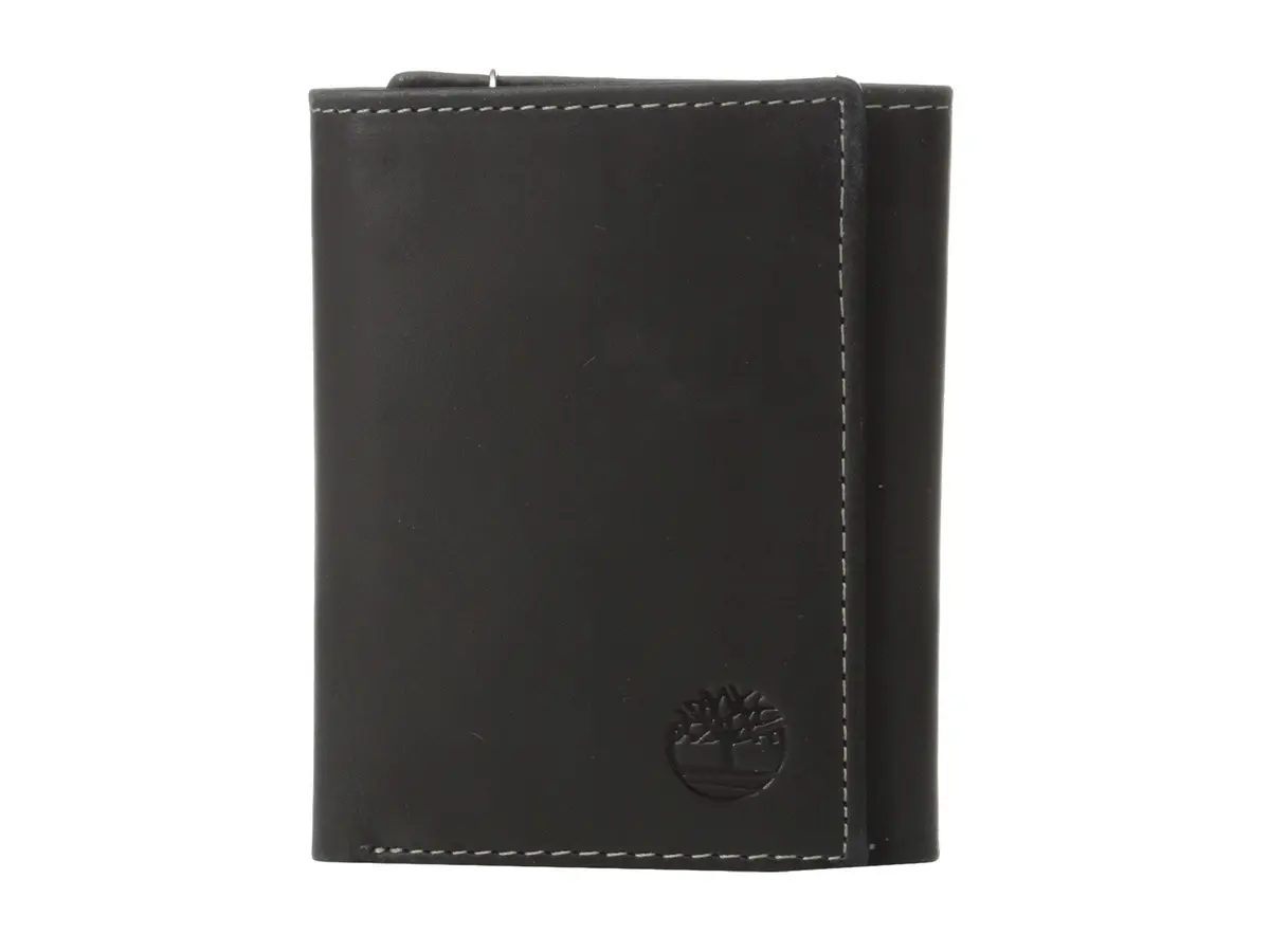 Timberland Men's Leather Trifold Wallet Black (Hunter) 10.8cm x 8.9cm | Genuine Italian Leather - main product image