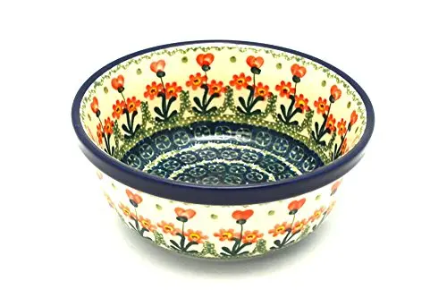 Polish Pottery Bowl - Salad - Peach Spring Daisy | Handmade Polish Stoneware for Soup & Salad - main product image
