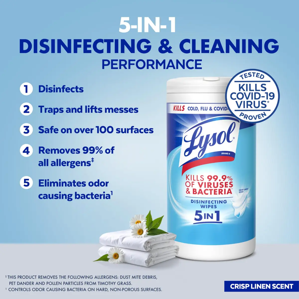 Lysol Disinfecting Wipes Multi-Surface Cleaner Crisp Linen 80 ct | Kills 99.9% of Viruses & Bacteria - view 3