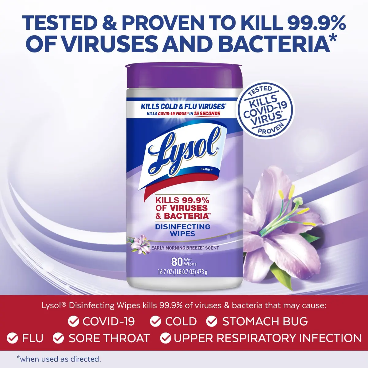 Lysol Disinfecting Wipes Multi-Surface Cleaner Morning Breeze 80 ct. | Kills 99.9% of Viruses & Bacteria - view 2