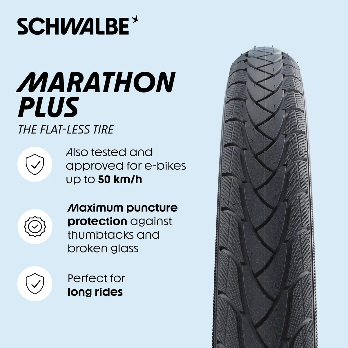 SCHWALBE Marathon Plus 26" x 1.5" Clincher Wire Endurance Tire | Puncture-Resistant, Black - view 2