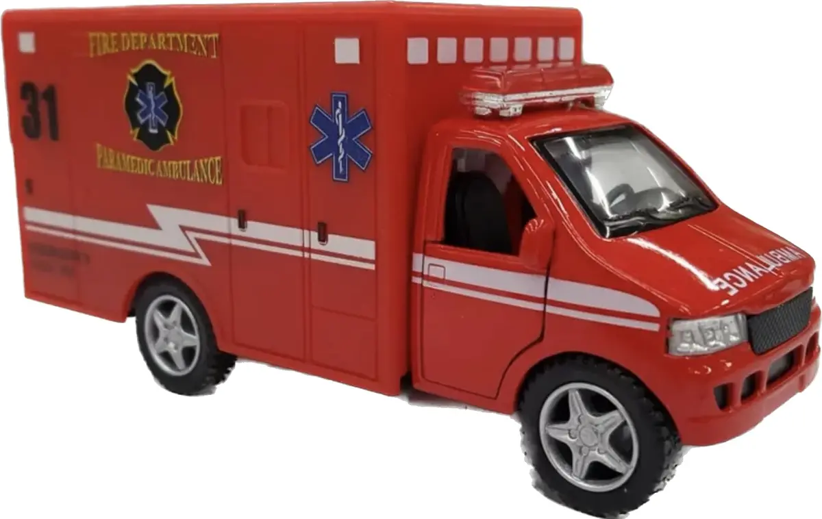 KiNSMART Rescue Team Ambulance 12cm (4.75") Die Cast Metal Toy | Realistic Pullback Action - main product image