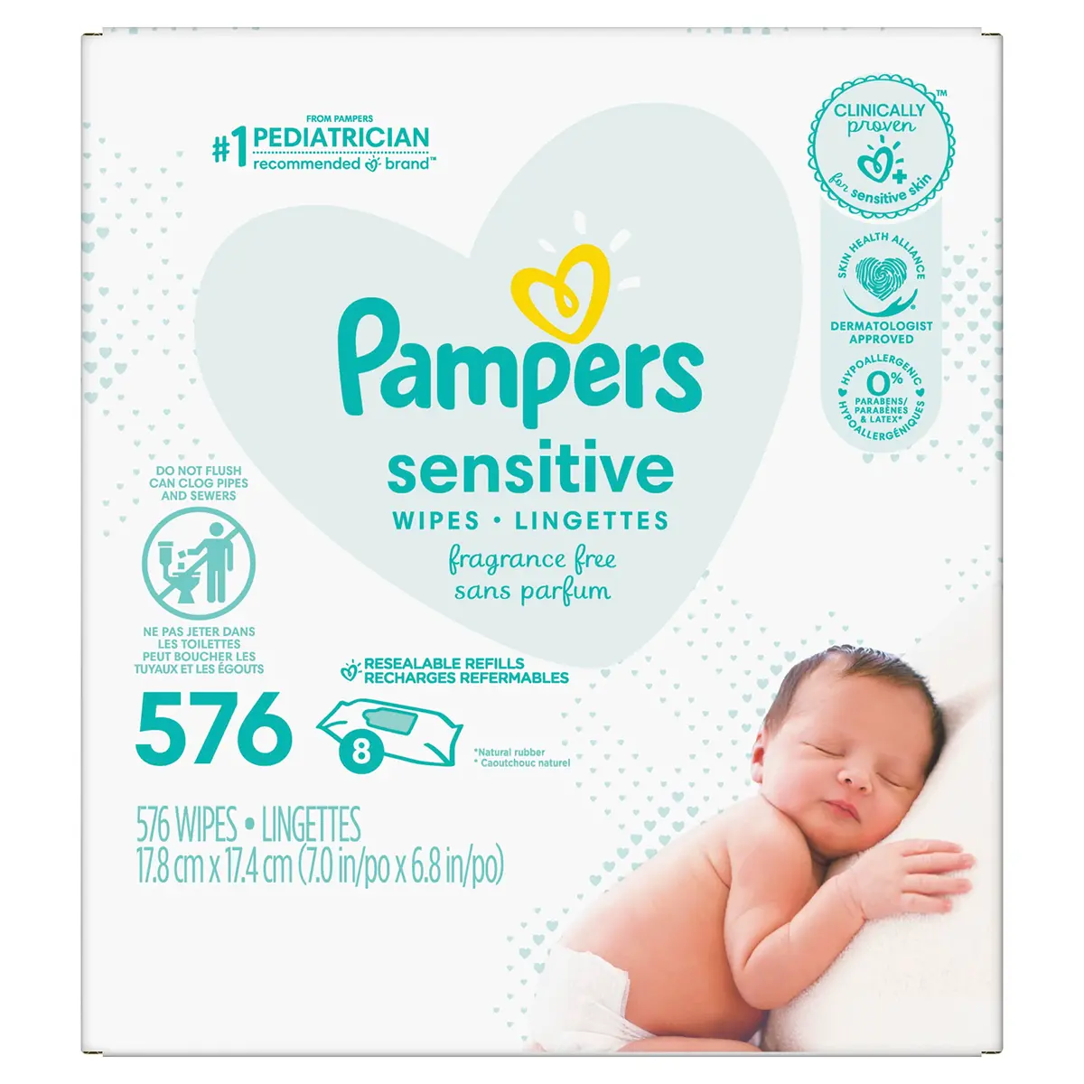 Pampers Sensitive Baby Wipes 576 Count | Fragrance-Free, Hypoallergenic, pH Balanced - main product image