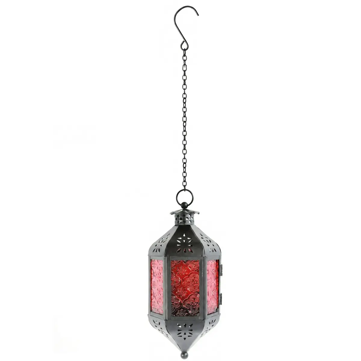 Vela Lanterns Hanging Moroccan Lamp - Exotic Decor, Indoor & Outdoor, 11" Red Glass - view 9