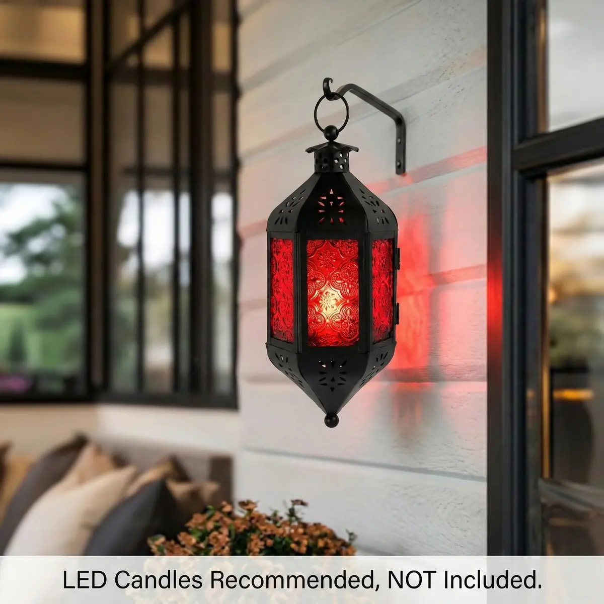 Vela Lanterns Hanging Moroccan Lamp - Exotic Decor, Indoor & Outdoor, 11" Red Glass - view 2