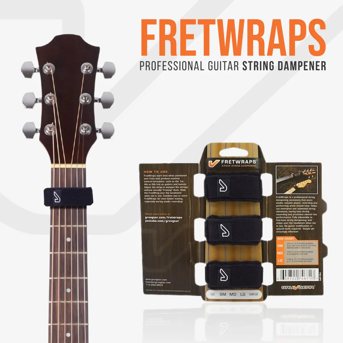 Gruv Gear FretWrap String Dampener 3 Pack Small Black | Reduces Unwanted String Noise for Bass & Guitar - view 2