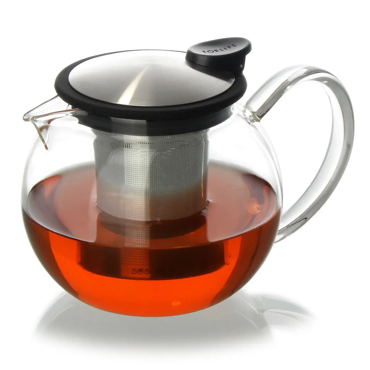 FORLIFE Bola Glass Teapot with Basket Infuser 25oz./750ml., Lime | Borosilicate Glass & Stainless Steel - view 2