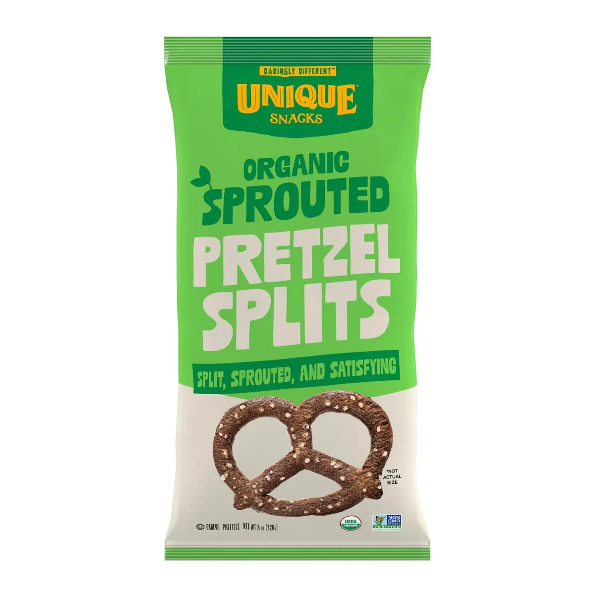 Unique Snacks Sprouted Splits Pretzels 8 Oz Pack of 12 | Unsalted, Homestyle Baked, Kosher - main product image