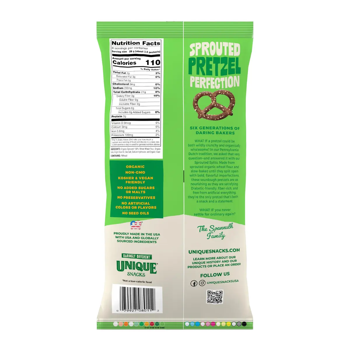 Unique Snacks Sprouted Splits Pretzels 8 Oz Pack of 12 | Unsalted, Homestyle Baked, Kosher - view 2