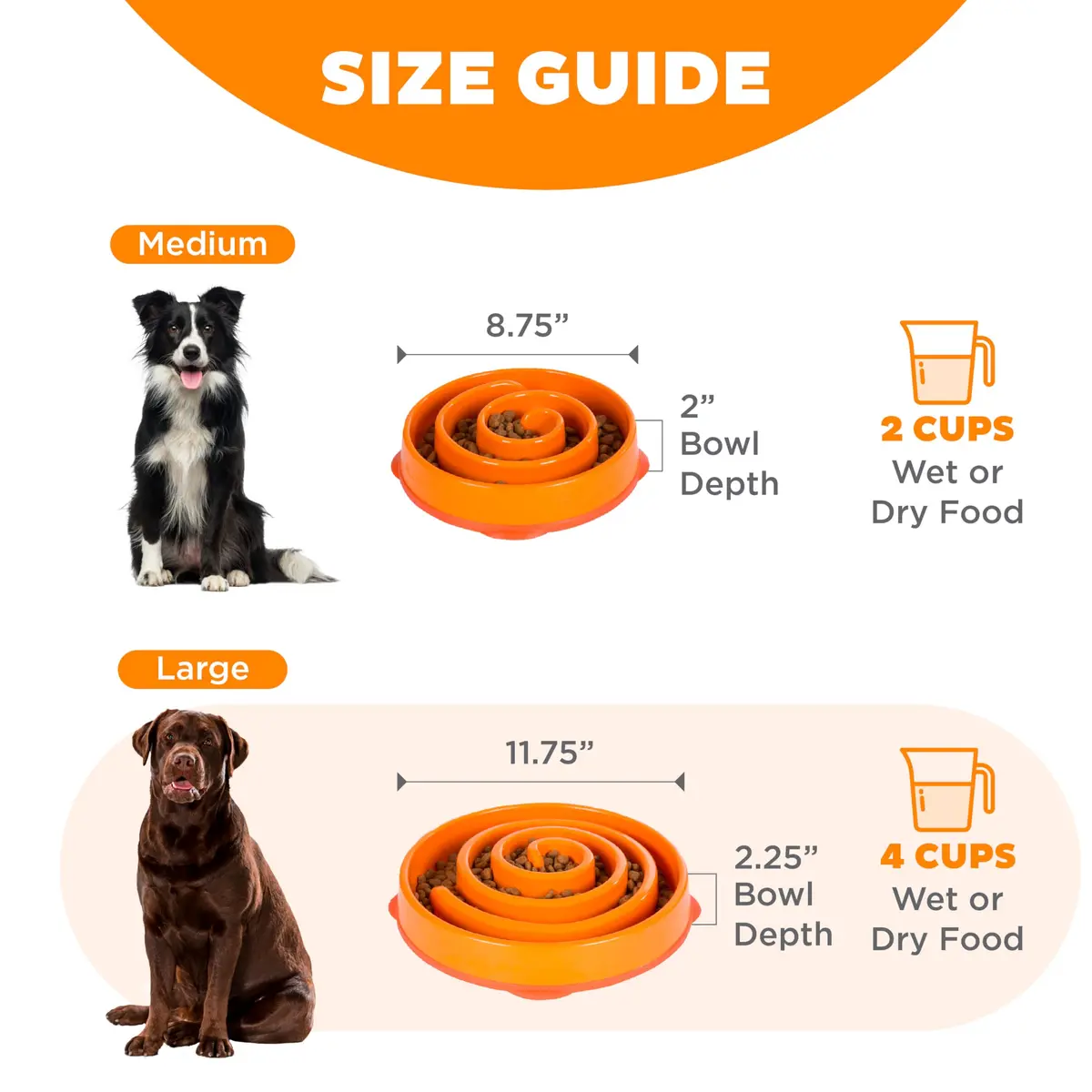 Outward Hound Fun Feeder Slo Bowl Large 4-Cup Capacity Orange Swirl Pattern | Slow Feeding Dog Bowl for Medium to Large Dogs - view 5