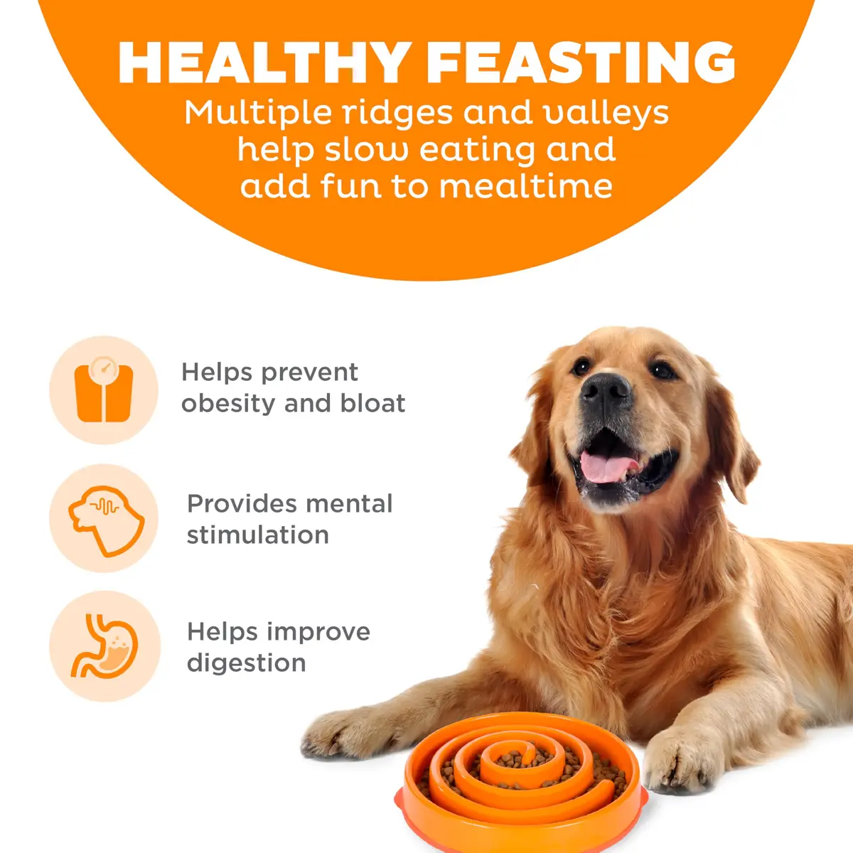 Outward Hound Fun Feeder Slo Bowl Large 4-Cup Capacity Orange Swirl Pattern | Slow Feeding Dog Bowl for Medium to Large Dogs - view 2