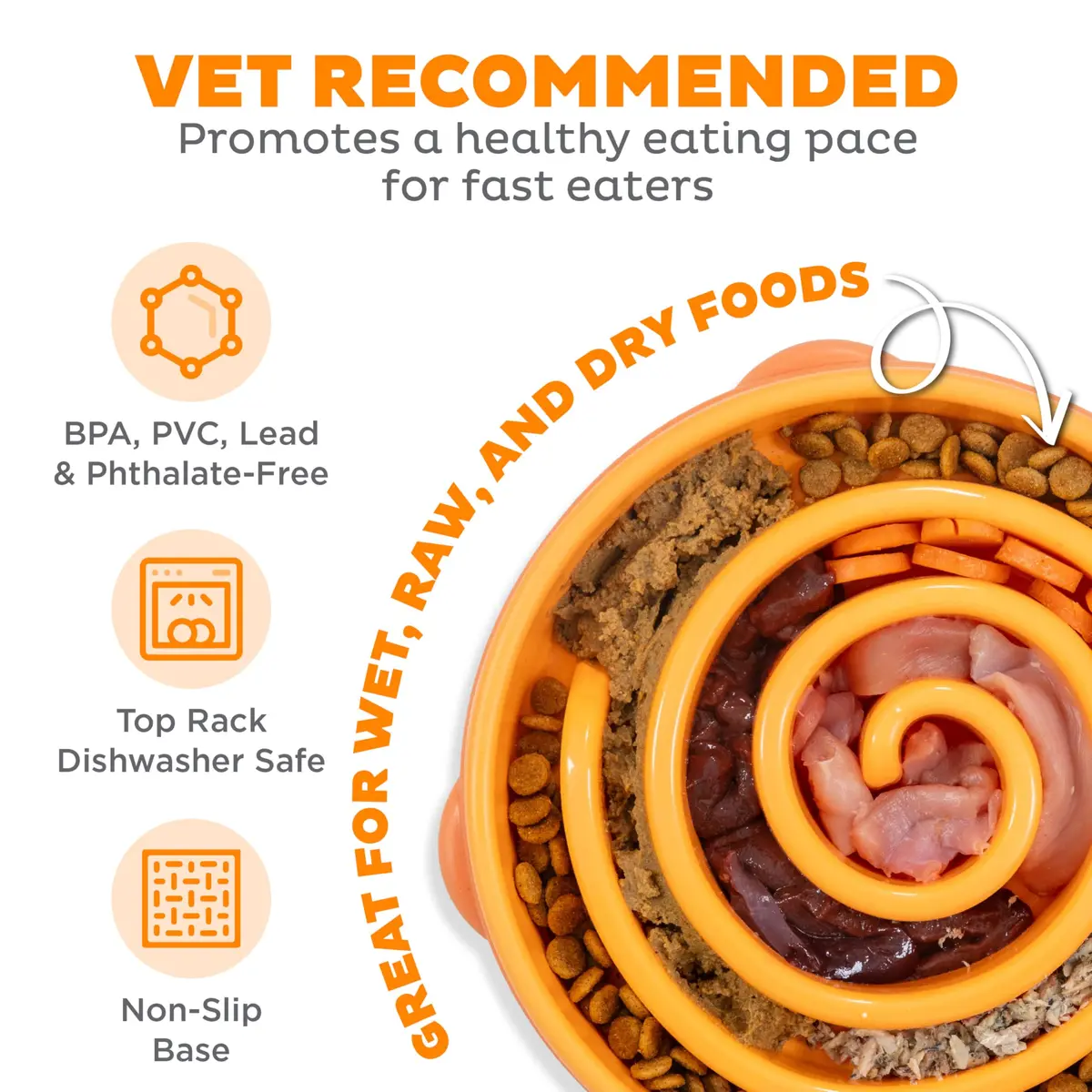 Outward Hound Fun Feeder Slo Bowl Large 4-Cup Capacity Orange Swirl Pattern | Slow Feeding Dog Bowl for Medium to Large Dogs - view 3