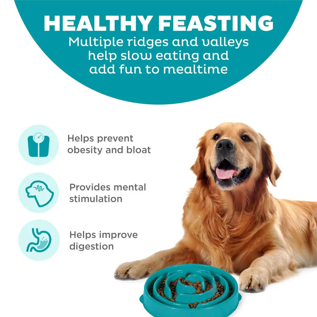 Outward Hound Fun Feeder Slo Bowl Large 4-Cup Capacity Turquoise | Slow Feeding Dog Bowl for Medium to Large Dogs - view 2