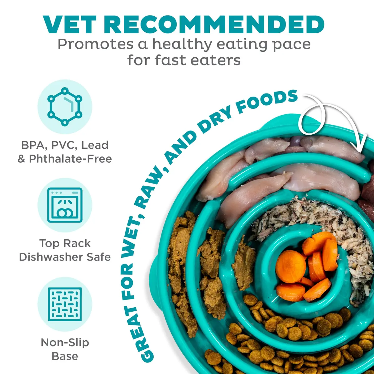 Outward Hound Fun Feeder Slo Bowl Large 4-Cup Capacity Turquoise | Slow Feeding Dog Bowl for Medium to Large Dogs - view 3
