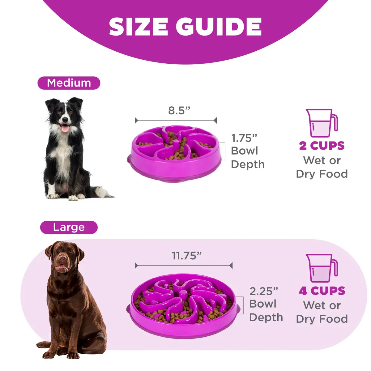 Outward Hound Fun Feeder Slo Bowl Large 4-Cup Capacity Purple Flower Pattern | Slow Feeder Dog Bowl for Fast Eaters - view 5