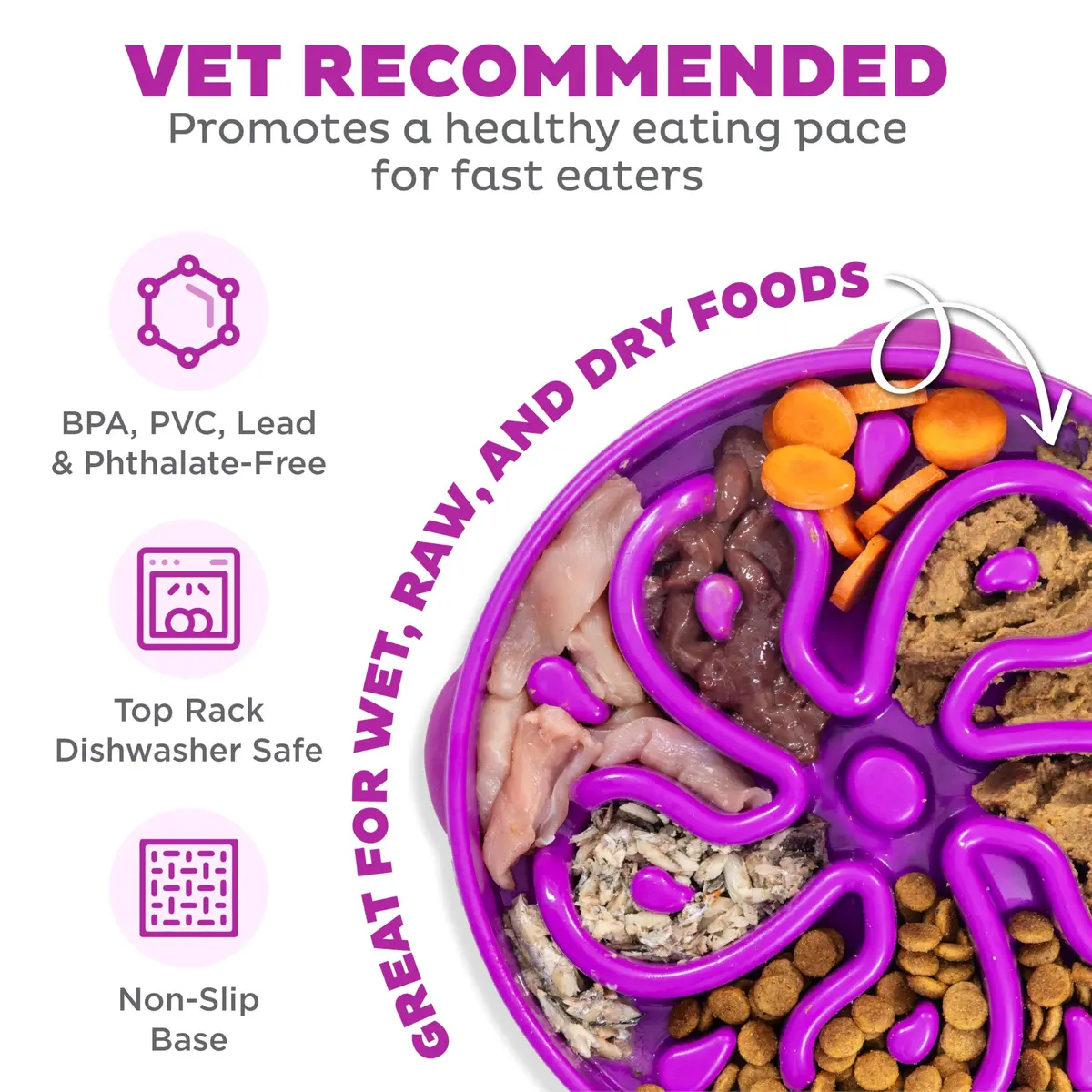 Outward Hound Fun Feeder Slo Bowl Large 4-Cup Capacity Purple Flower Pattern | Slow Feeder Dog Bowl for Fast Eaters - view 3